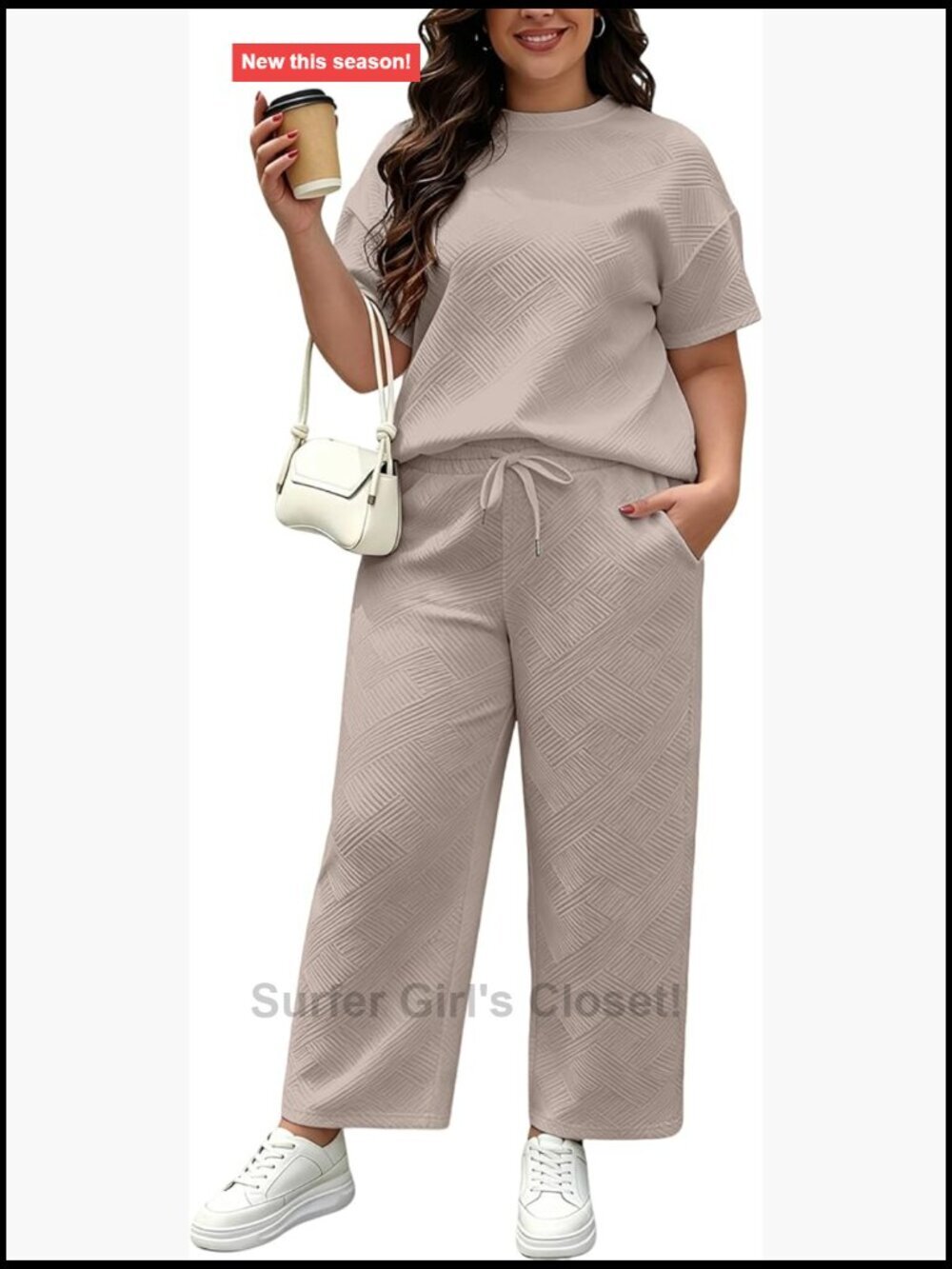 Plus Size Lounge Set: Short Sleeve Top & Wide Leg Pants